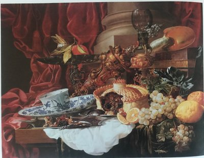 Sumptuous Still Life with Pie, Fruit and Silverware by Carstian Luyckx